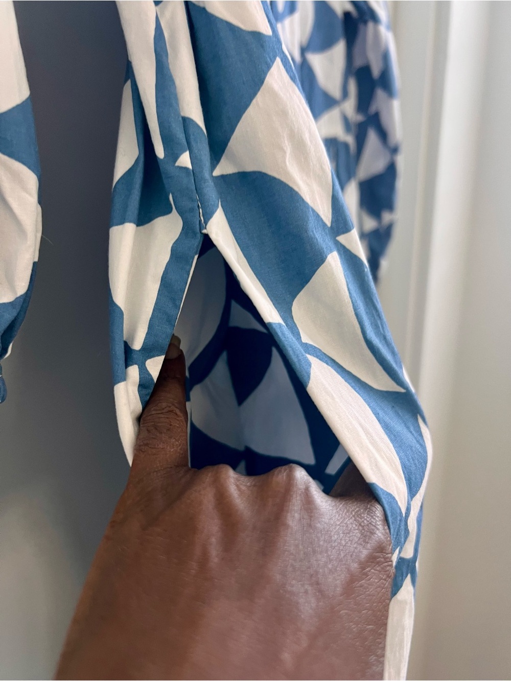 Rachel Zoe Blue White Geometric Print Tiered Shirt Midi Dress Cotton M - Picture 6 of 7